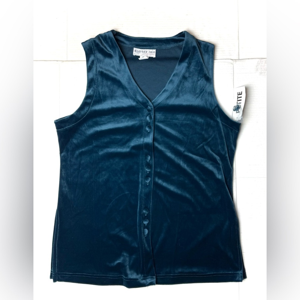 Vintage Bedford Fair Women’s Medium Petite Velvet Button Up Vest Shirt 90s 80s